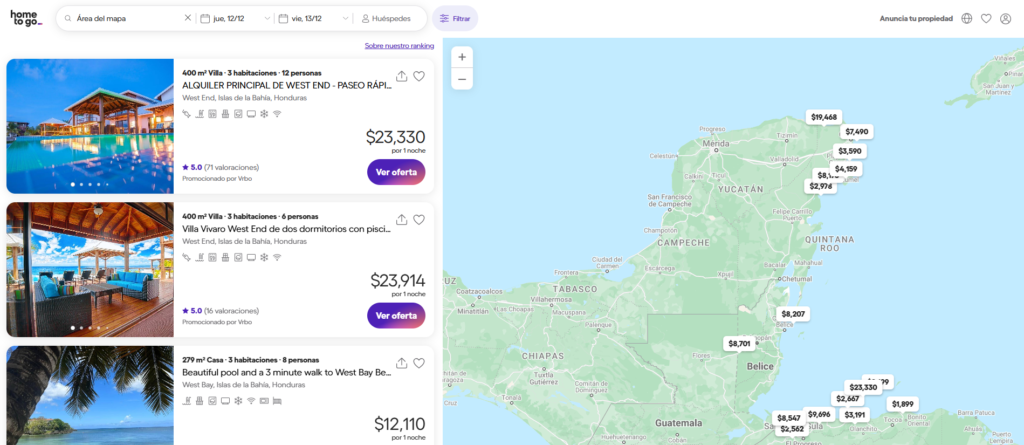 Visualización al sitio HomeToGo